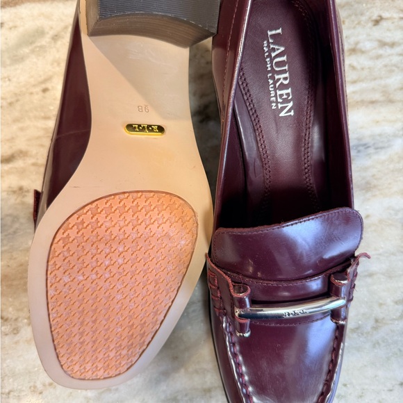 Lauren Ralph Burgundy Leather Heeled Loafers RLL Hardware NWOT women’s size 9B - Picture 5 of 12